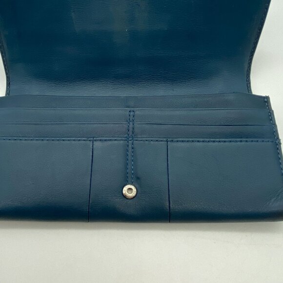 Coach Kristin leather wallet silver buckle bill fold pocket book teal green blue - Picture 10 of 16